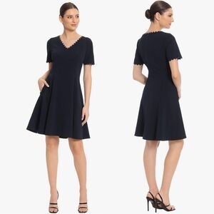 Maggy London scallop dress fit and flare navy